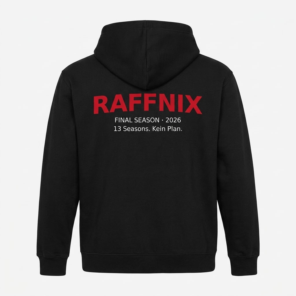 RAFFNIX 2026 hoodie back print in TV-series style – Stoff3 Kassel